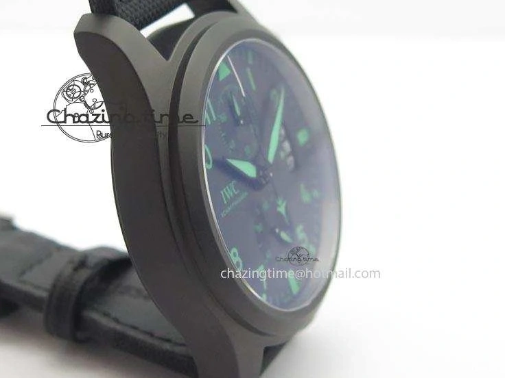 MIROTIME 0414 Pilot Chrono IW388003 Real Ceramic V6F Best Edition Green Markers On Black Nylon Strap A Effortless 7283